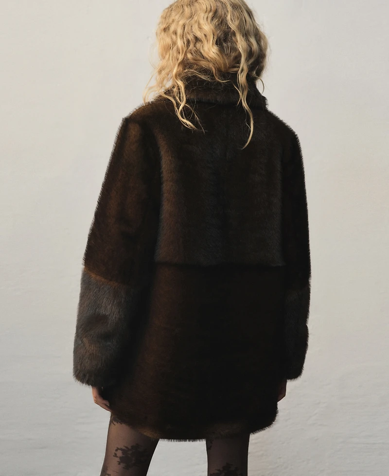 Mango Women's Shirt Collar Fur-Effect Coat