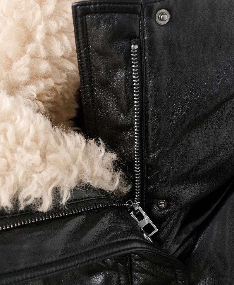 Mango Women's Shearling Collar Leather-Effect Jacket