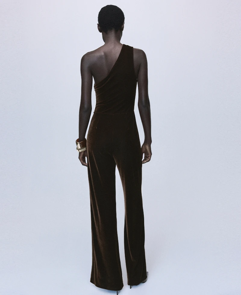 Mango Women's Metallic Detail Velvet Jumpsuit