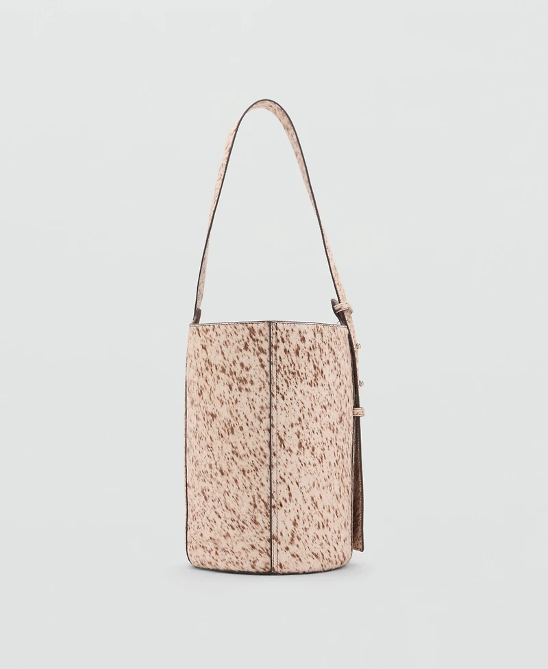 Mango Women's Leather And Fur Bucket Bag
