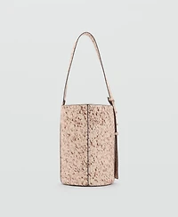 Mango Women's Leather And Fur Bucket Bag