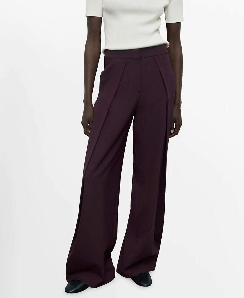 Mango Women's Pleated Wide Leg Trousers