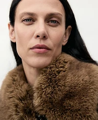 Mango Women's Fur Collar Tweed Jacket