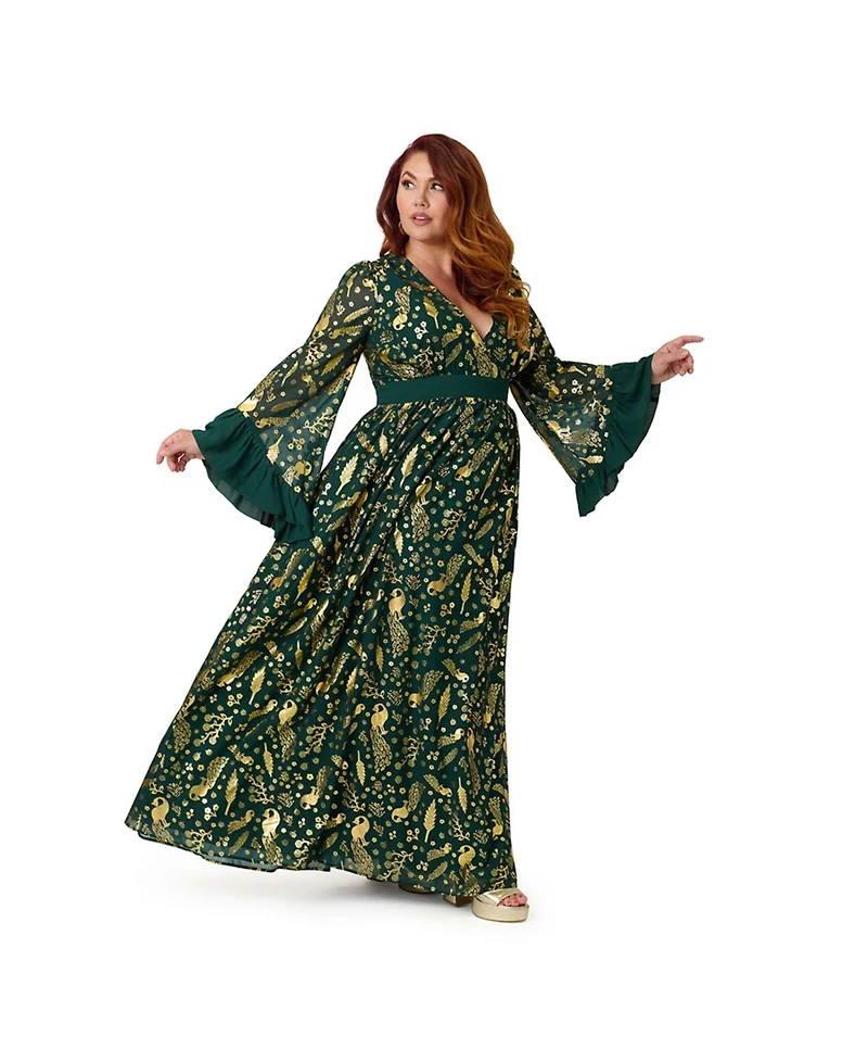 Unique Vintage Plus Long Sleeve Empire Waist Maxi Dress