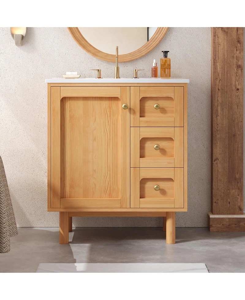 Boyel Living 30 inches Freestanding Bathroom Vanity with Single Ceramic Sink