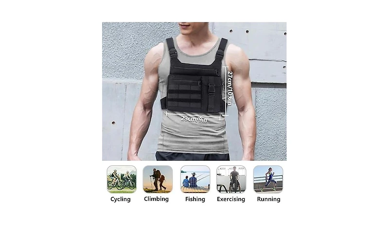 Batfox Tactical Chest Pack with Holster: Lightweight Water-Resistant Running Bag for Outdoor Sports & Hiking Edc - Men & Women (Shadow Black)