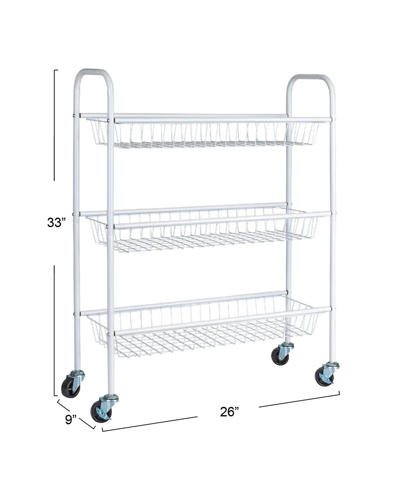 Household Essentials 3-Tier Slim Storage Cart, White