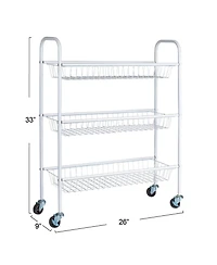 Household Essentials 3-Tier Slim Storage Cart, White