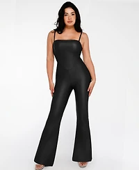 Popilush Women's Faux Leather Corset Bodice Slimming Jumpsuit