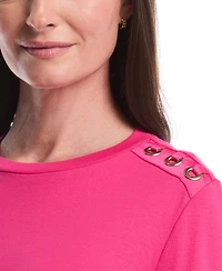 Rafaella Petite Laced Crew Neck Long Sleeve Top