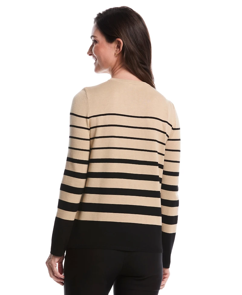 Rafaella Petite Striped Print Rivet Detail Long Sleeve Sweater