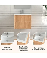 Boyel Living 24'' Floating Bathroom Vanity Set, Wall Mounted Solid Wood Bathroom Cabinet with 2 Storage Drawers,White Resin Integrated Basin