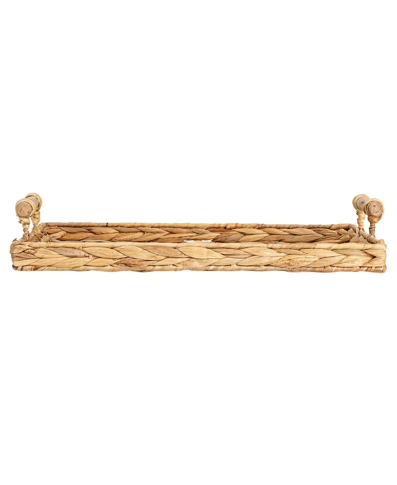Household Essentials Handwoven Seagrass Rectangular Tray Set with Wood Handles, Natural, Set of 2
