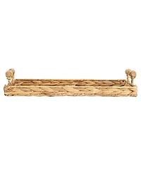 Household Essentials Handwoven Seagrass Rectangular Tray Set with Wood Handles, Natural, Set of 2