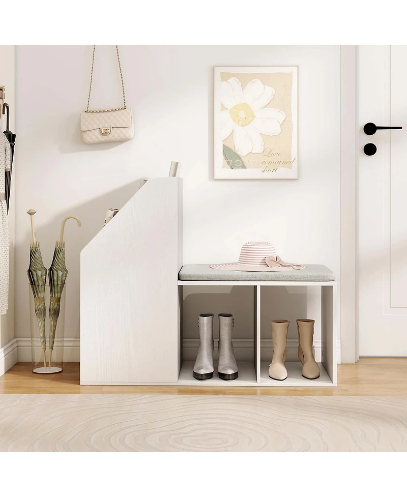 Costway Shoe Storage Bench with Removable Seat Cushion 3 Side Storage Compartments