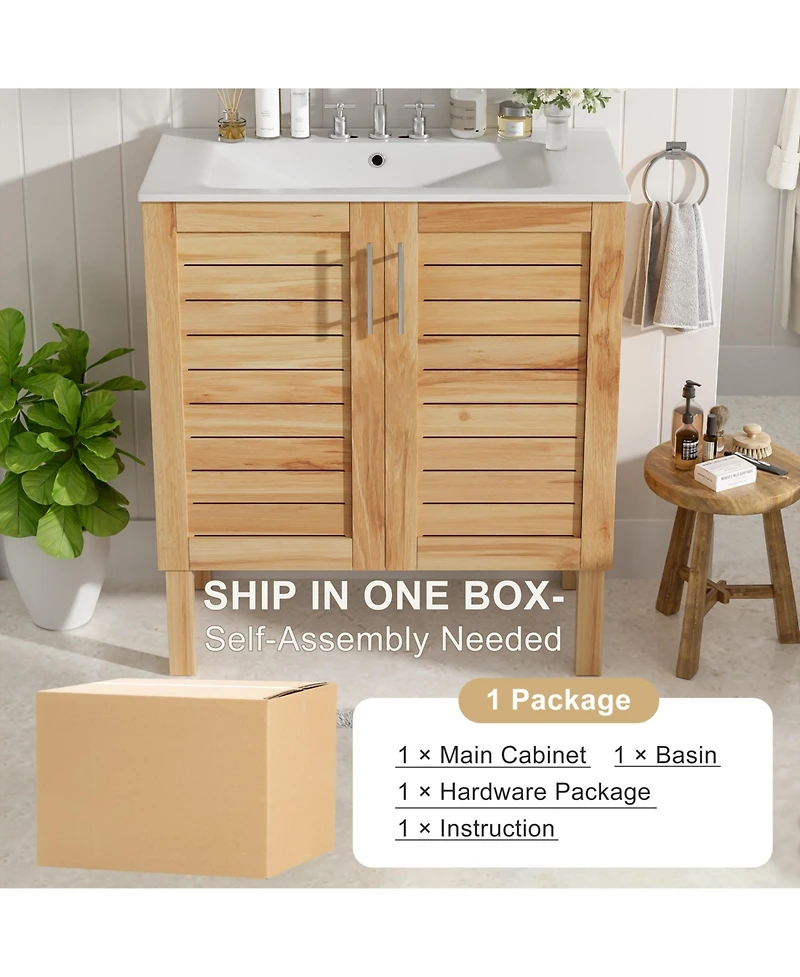 Lovmor 30inch Antique Bathroom Vanity with Ceramic Sink Mid Century Modern Bathroom Vanity Cabinet