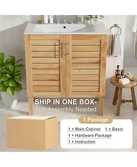 Lovmor 30inch Antique Bathroom Vanity with Ceramic Sink Mid Century Modern Bathroom Vanity Cabinet