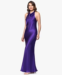 Betsy & Adam Women's Halter-Neck Sleeveless Satin Gown