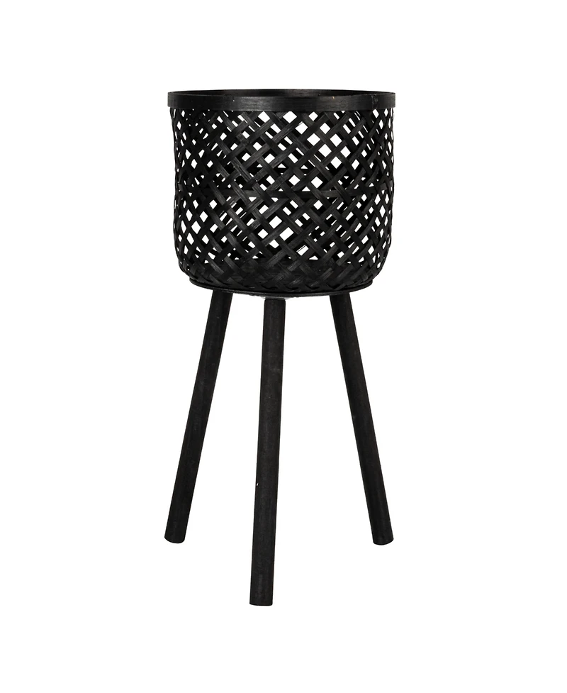 Storied Home Woven Bamboo Baskets with Wooden Legs, Black, Set of 3
