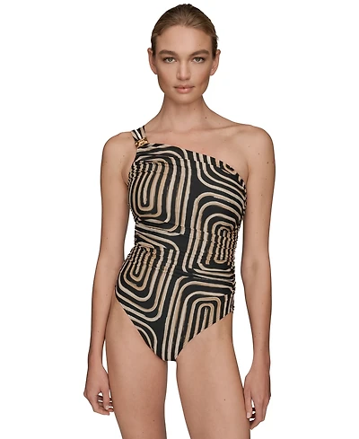 Donna Karan Women's Printed One-Shoulder Swimsuit
