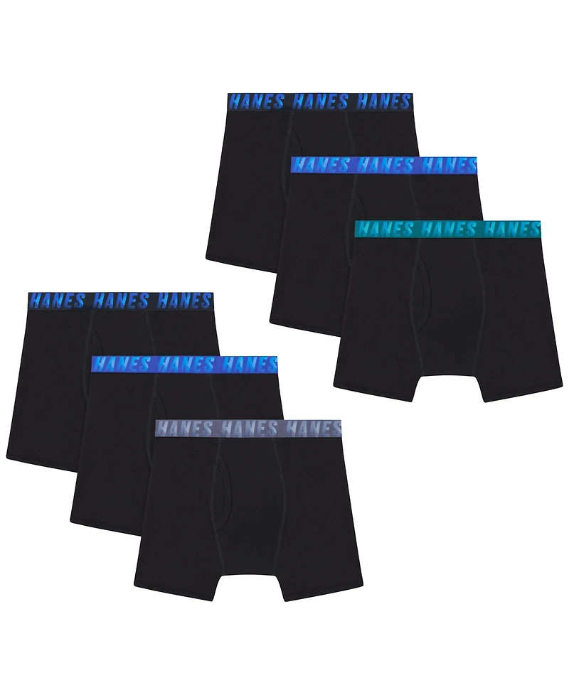Boys Hanes, 5+1 Bonus Pack, Underwear Boxer Briefs, Moves Ultimate Performance Stretch, Solids/Camo Prints