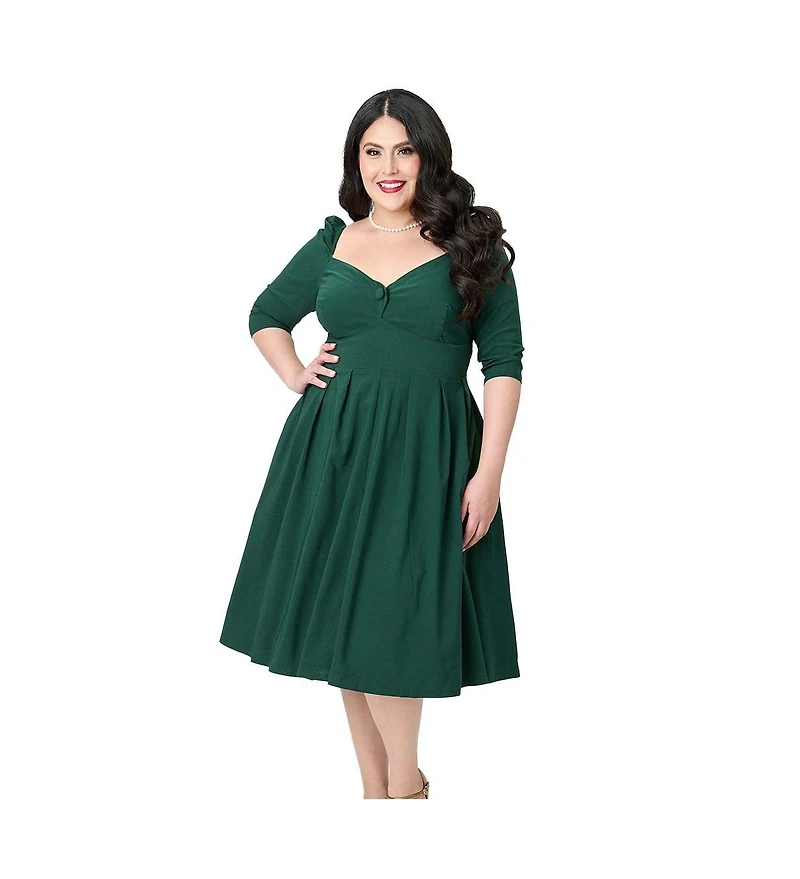 Unique Vintage Plus Woven Sweetheart Neckline Lamar Swing Dress