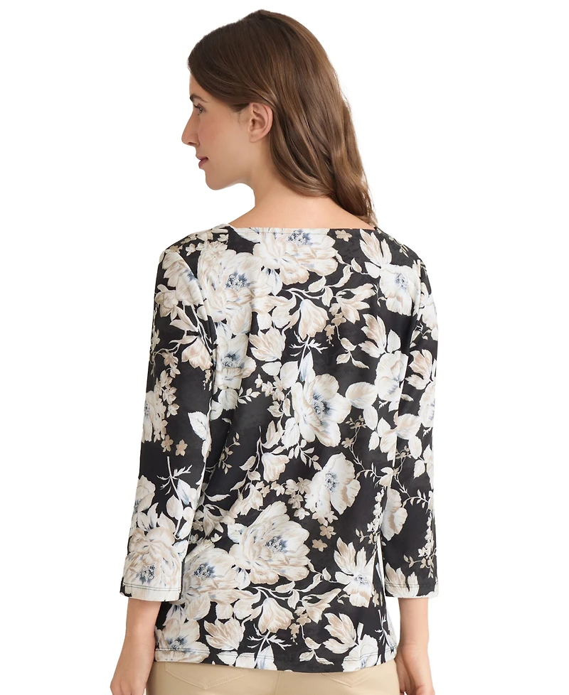 Jones New York Petite 3/4-Sleeve Square Neck Top