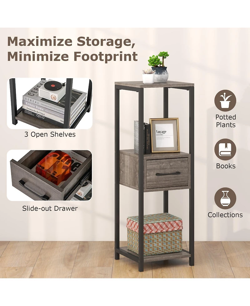 Sugift 3 Tier Tall Metal Plant Stand with Drawer for Balcony Office 12" x 12" x 36"