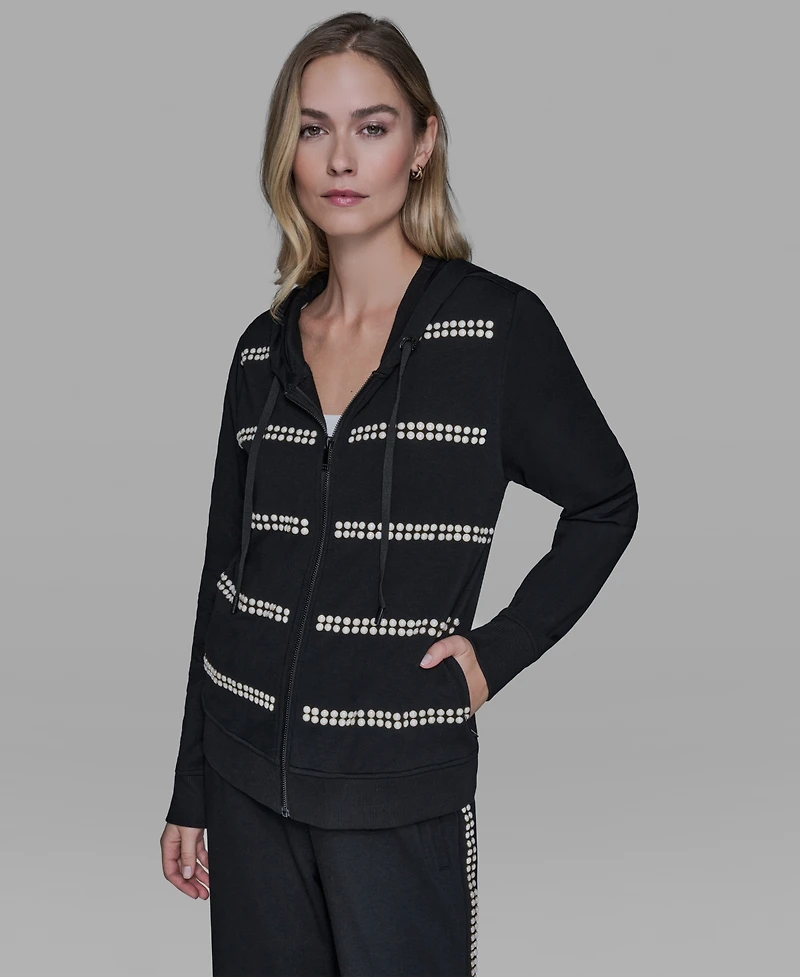 Karl Lagerfeld Paris Women's Imitation Pearl Zipper Tracksuit Jacket