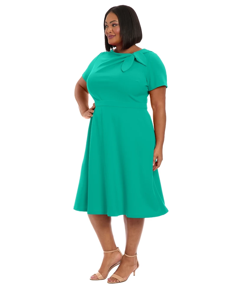 London Times Plus Tie-Neck Fit & Flare Dress