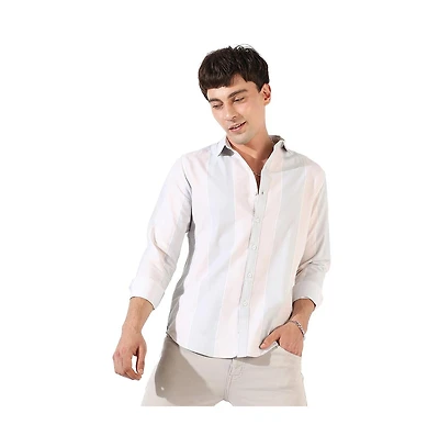 Campus Sutra Men's White And Blue Striped Regular Fit Casual Shirt