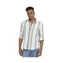 Campus Sutra Men's White & Dark Grey Barcode Striped Shirt