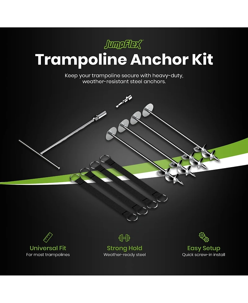 JumpFlex Trampoline Anchor Kit Pro, Heavy Duty Ground Anchoring Metal Stakes Set