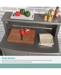Suncast Patio Plastic Storage and Prep Station with Wicker Pattern, Stoney Gray