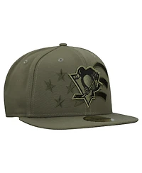 New Era Men's Olive Pittsburgh Penguins Military Appreciation Flag 59FIFTY Fitted Hat