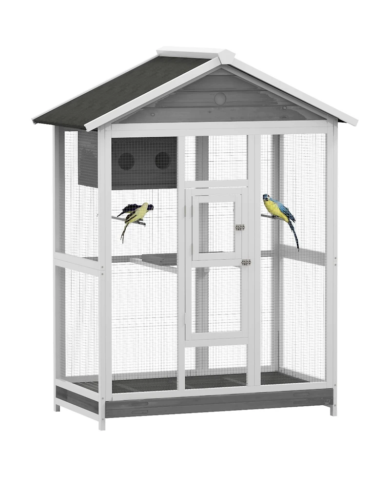 PawHut 64.5" Wooden Bird Cage Aviary, Flight Cage with Slide-Out Tray