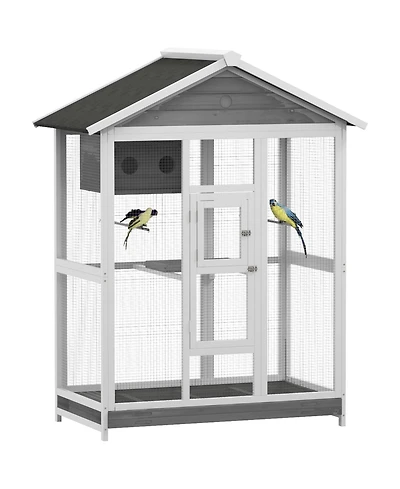 PawHut 64.5" Wooden Bird Cage Aviary, Flight Cage with Slide-Out Tray