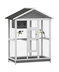 PawHut 64.5" Wooden Bird Cage Aviary, Flight Cage with Slide-Out Tray