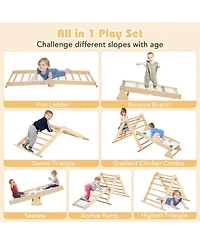 Mecale 3-in-1 Pikler Triangle Climbing Set Kids Foldable Montessori Toys with Ramp