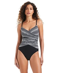 Beyond Control Women's Stripe Over-The-Shoulder One-Piece Swimsuit