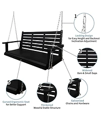 Mega Casa 5 Ft Extra Large 3-Seater Wooden Porch Swing, for Outdoor Patio Garden Yard (Deep Brown)