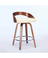 Casainc Set of 2 Swivel Wood Bar Stools with Low Back and Cushioned Seat, 25'' Height