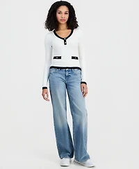 Guess Women's Laurel Contrast-Trim Ribbed Knit Sweater