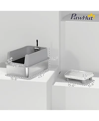 PawHut Xl Stainless Steel Cat Litter Box High Sided Include Scoop & Pad