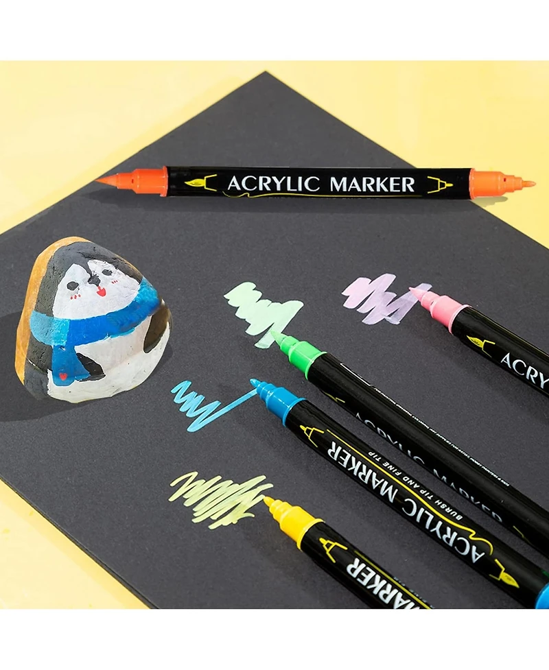 Htutwoo Dual Tip Acrylic Paint Markers with Brush Tip and Fine Tip for Rock Painting, Canvas, Stone, Glass, Ceramic, Wood.