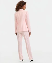 Tahari Asl Womens Twill One Button Peak Lapel Blazer Sleeveless Mock Neck Sweater Mid Rise Bell Bottom Pants
