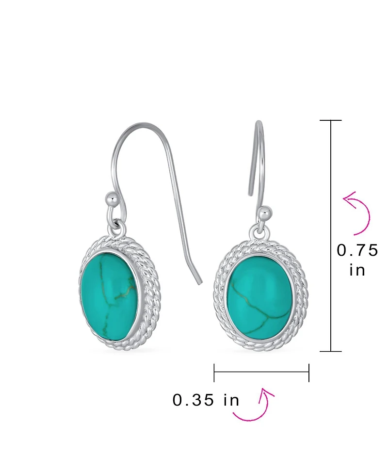 Bling Jewelry Set of 2 Western Style Blue Stabilized Turquoise & Onyx Milgrain Cable Edge Oval Drop Earrings Sterling Silver Wire Fish Hook