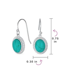 Bling Jewelry Set of 2 Western Style Blue Stabilized Turquoise & Onyx Milgrain Cable Edge Oval Drop Earrings Sterling Silver Wire Fish Hook