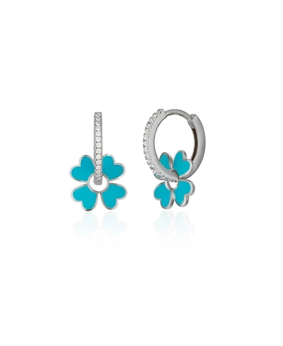 Spero London Sterling Silver Enamel Clover Earrings - Turquoise
