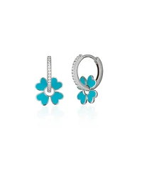 Spero London Sterling Silver Enamel Clover Earrings - Turquoise